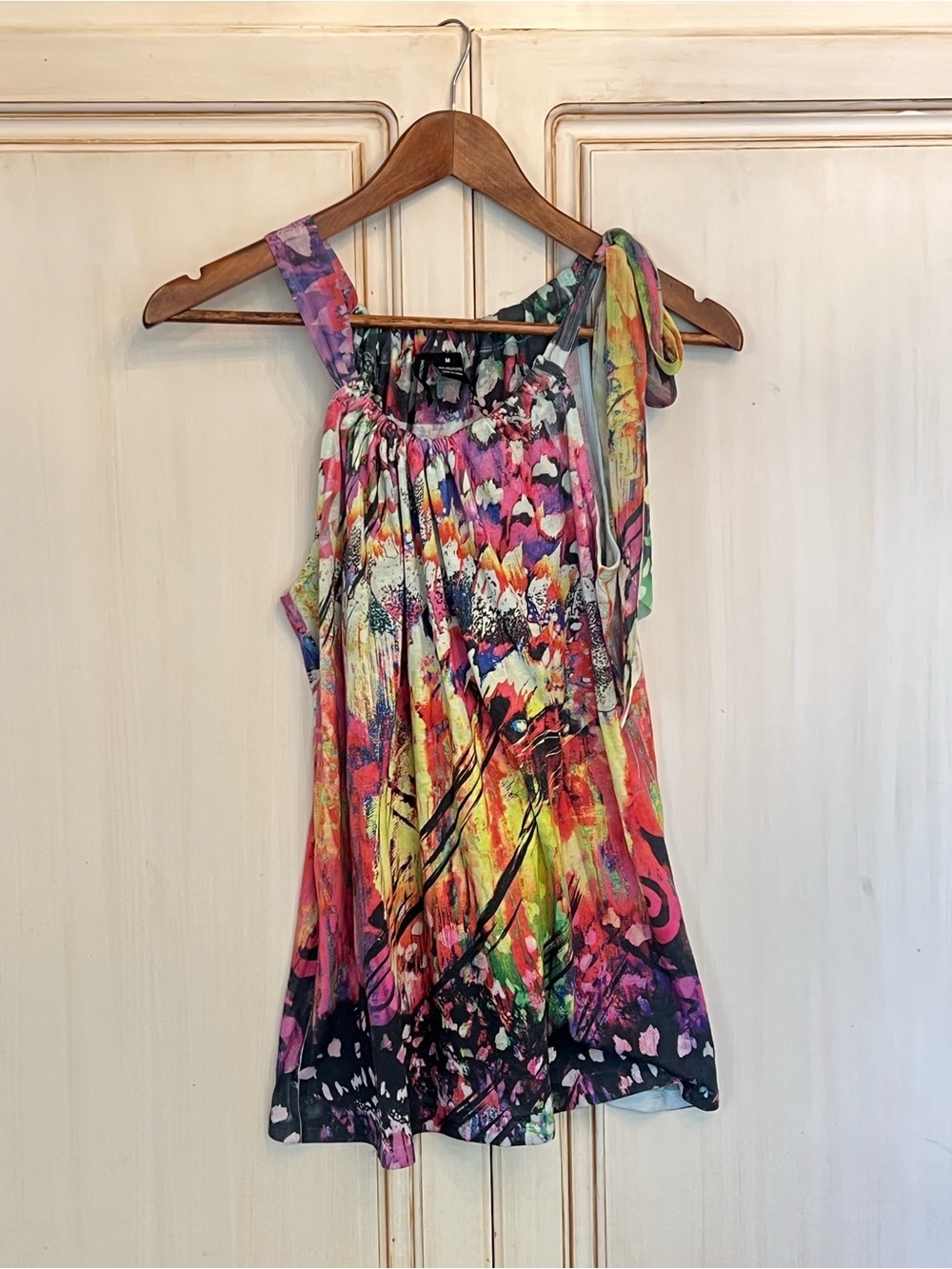 New Directions Women's Size Medium Multicolor Abstract Tie Shoulder Tank Blouse